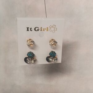 Gold and Silver Stud Earrings Set New AA